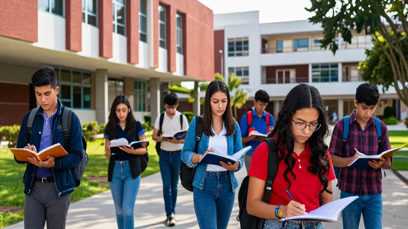 Estudiantes mexicanos estudian en campus moderno