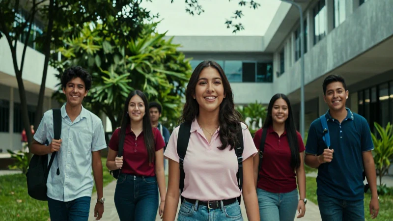 Estudiantes mexicanos en campus vibrante y moderno