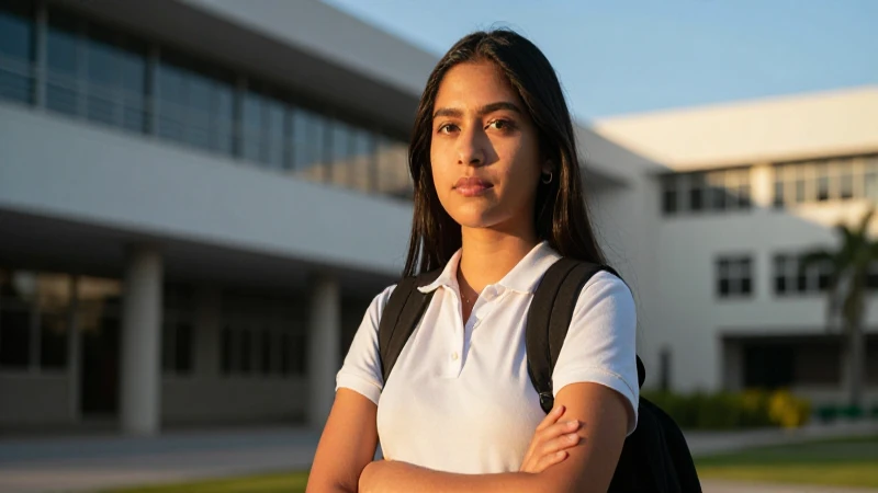 Joven mexicana decidida estudia en campus moderno
