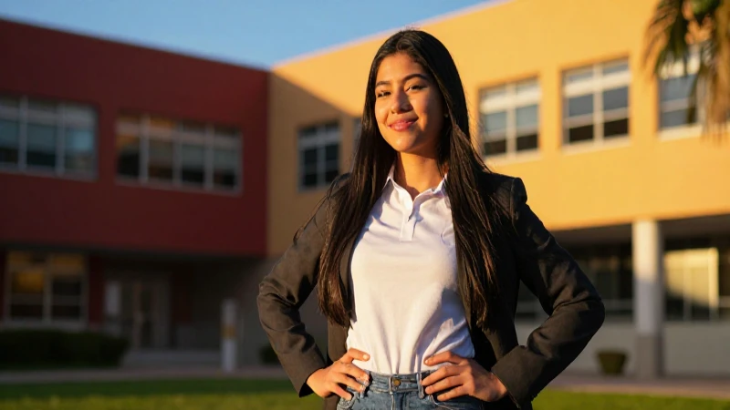 Estudiante universitario mexicano exitoso al atardecer