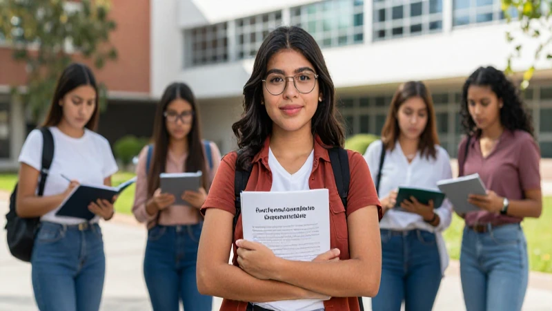 Retrato de estudiante mexicana en universidad moderna