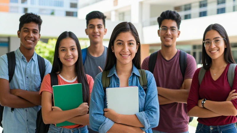 Jóvenes mexicanos estudian felices en un campus moderno