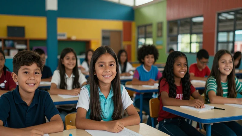 Estudiantes mexicanos alegres en escuela moderna