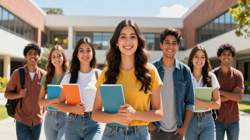 Estudiantes mexicanos exitosos en campus universitario moderno