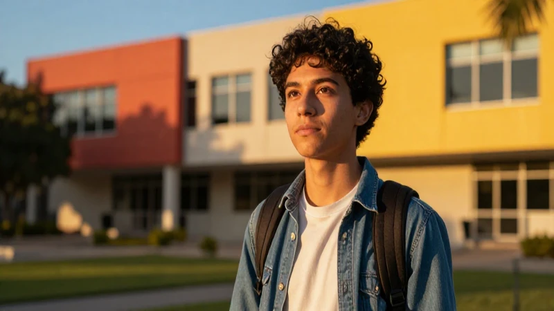 Estudiante mexicano enfocado en campus con luz cinematográfica