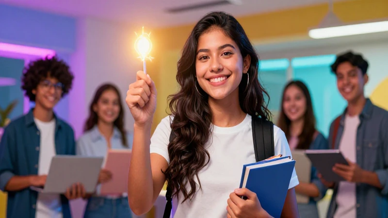 Estudiante mexicano feliz, logro académico vibrante