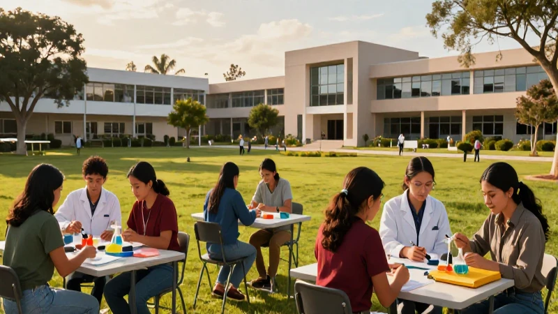 Estudiantes mexicanos investigan en un campus universitario dorado