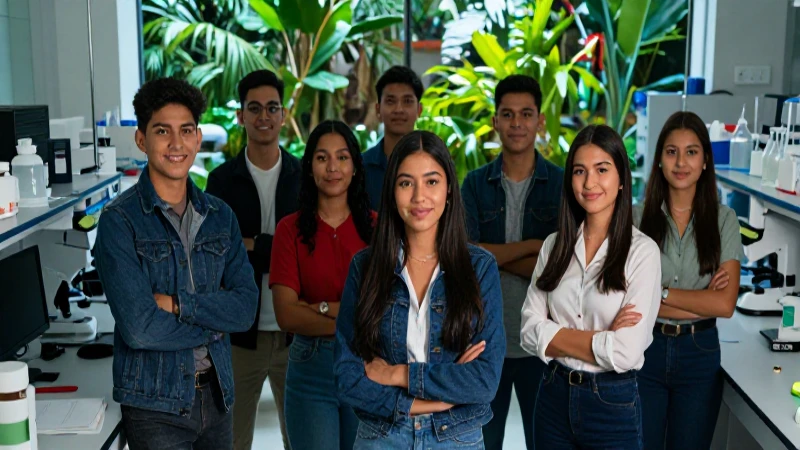 Jóvenes académicos mexicanos en un laboratorio moderno