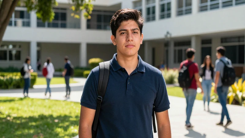 Estudiante mexicano en campus universitario iluminado y vibrante