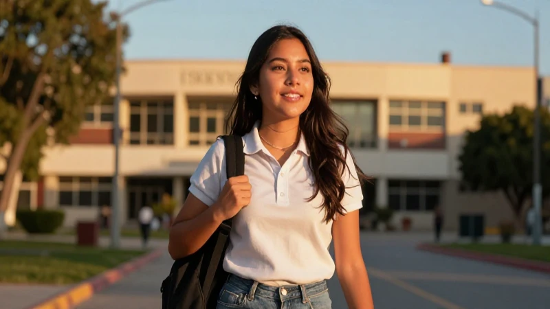 Estudiante mexicano vibrante en hora dorada