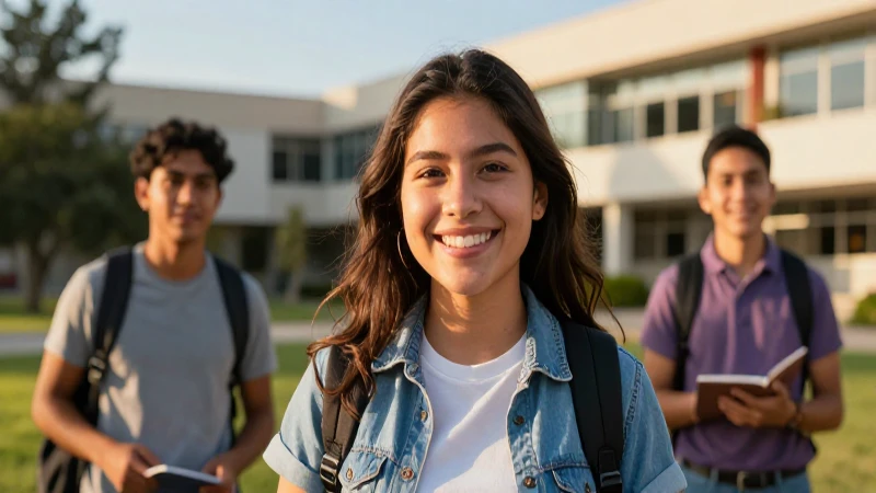 Estudiante sonriente en campus moderno