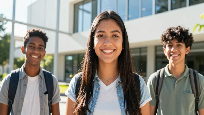 Joven mexicano sonríe en campus moderno