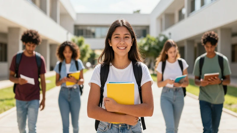 Estudiante mexicano sonriente en moderno campus