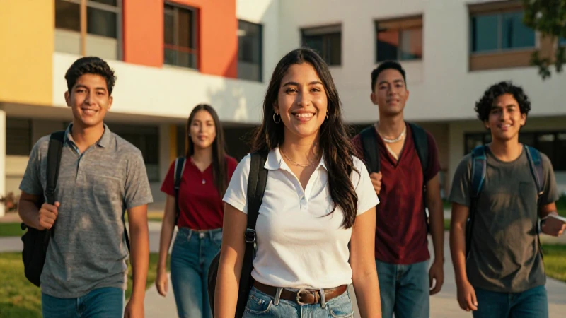 Estudiante mexicano sonríe en moderno campus con oportunidad