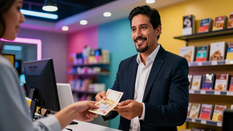Profesional mexicano recibe dinero en entorno moderno