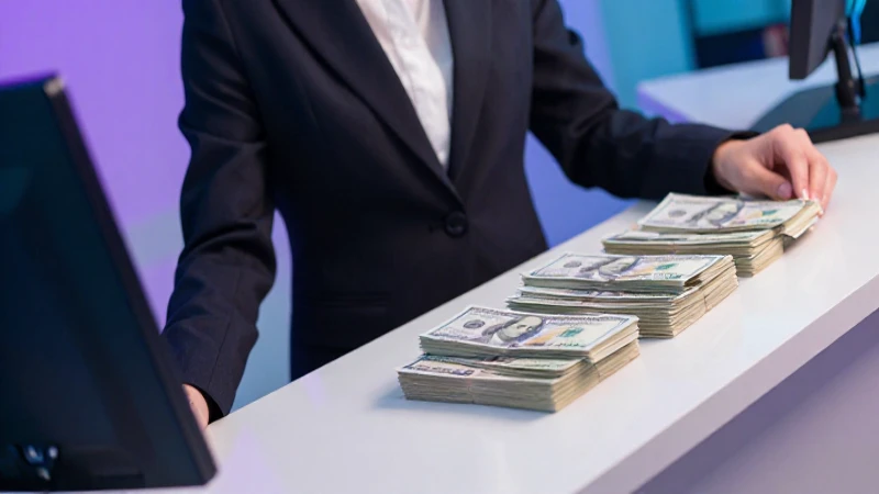 Retrato profesional dinámico y vibrante sobre dinero