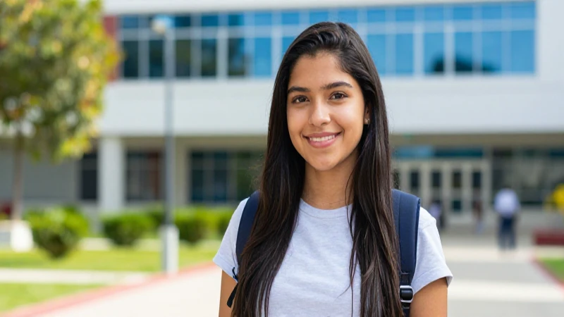 Joven mexicano brillante en campus moderno