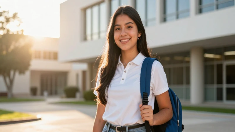 Estudiante mexicana vibrante en campus soleado