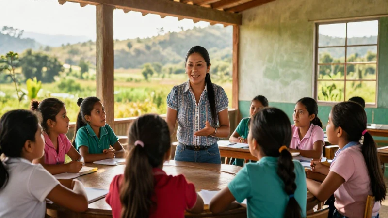 Maestra mexicana enseña a alumnos en aula rural