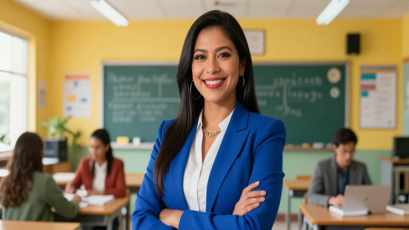 Retrato profesional de maestra mexicana exitosa