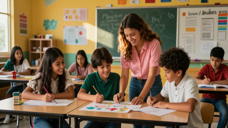 Estudiantes mexicanos colaborando en aula vibrante
