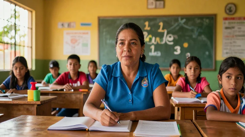 Maestro rural mexicano inspirador en un aula vibrante