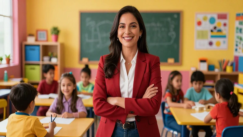Directora mexicana en aula moderna y vibrante