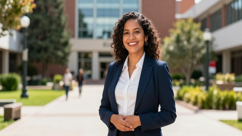Maestra mexicana profesional en campus universitario
