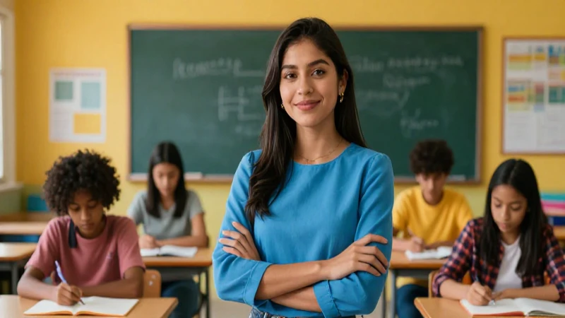 Profesora mexicana segura frente a estudiantes modernos