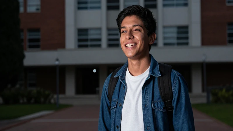 Estudiante mexicana atractiva en universidad moderna