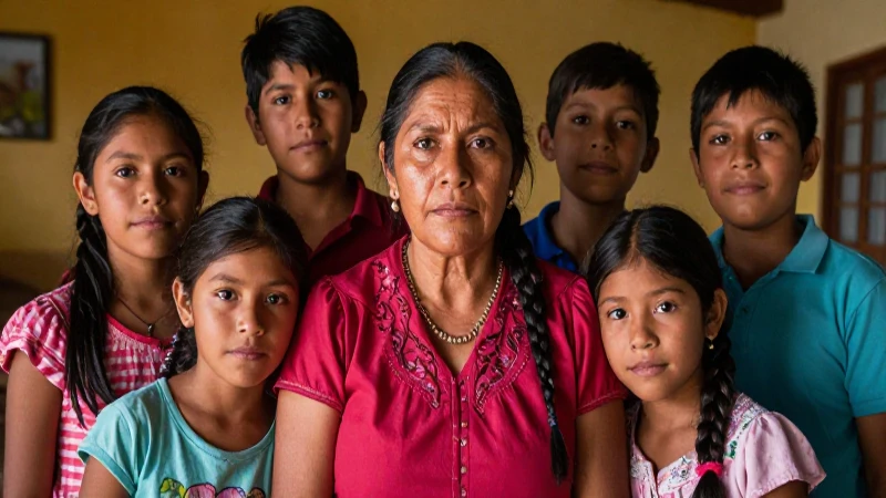 Madre mexicana determinada con sus siete hijos