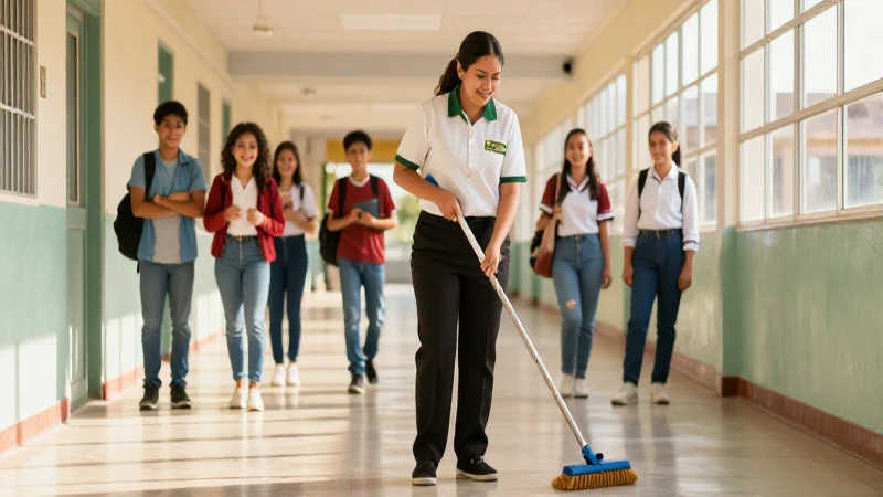 Custodio barre en escuela mexicana con estudiantes