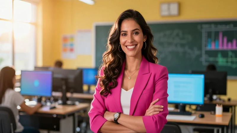 Educador mexicano dinámico en aula moderna y vibrante