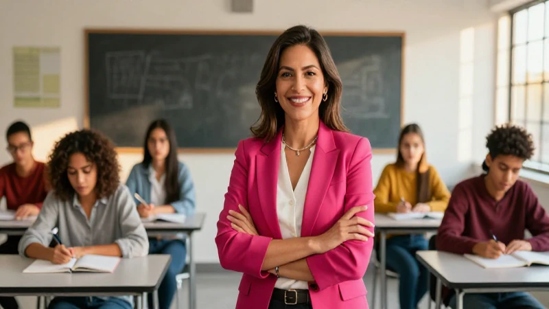 Profesora mexicana enseñando en aula moderna
