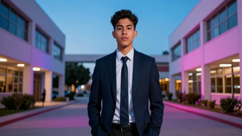 Estudiante mexicano profesional en moderno campus universitario