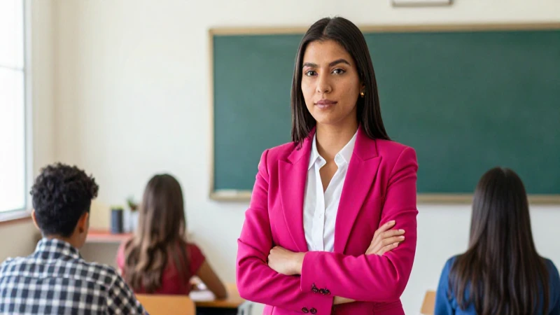 Maestra mexicana en moderno aula, foto profesional