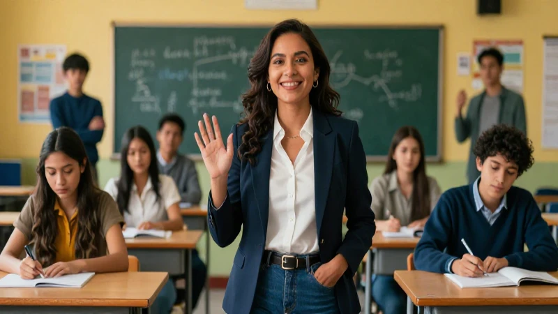 Profesor mexicano brillante en aula moderna