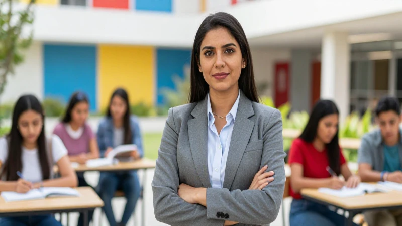 Supervisor educativo mexicano en campus vibrante