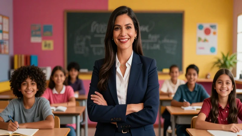 Educadora mexicana profesional en un aula vibrante