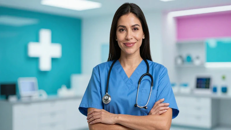 Enfermera mexicana profesional en clínica moderna