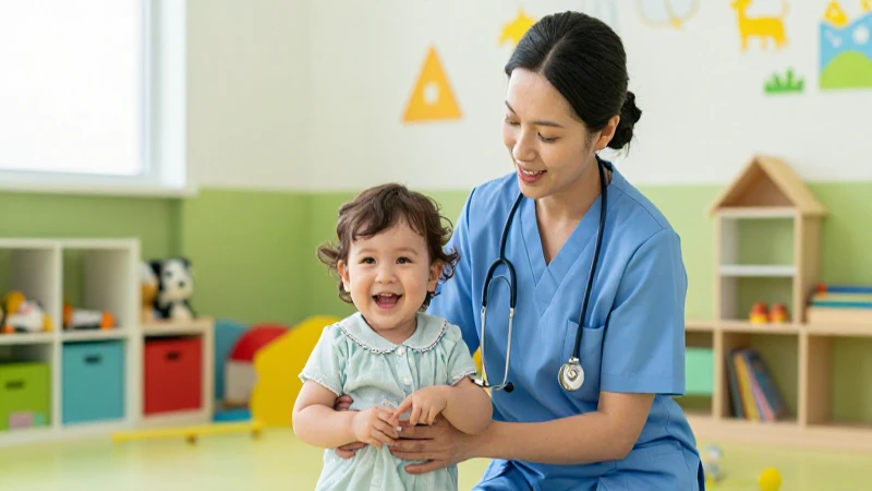 Enfermera cuida niños en guardería moderna y luminosa