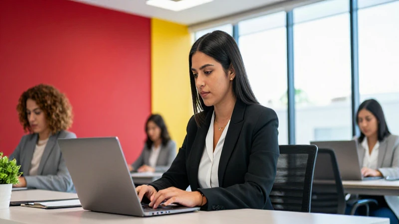 Joven profesional mexicana en oficina moderna trabajando