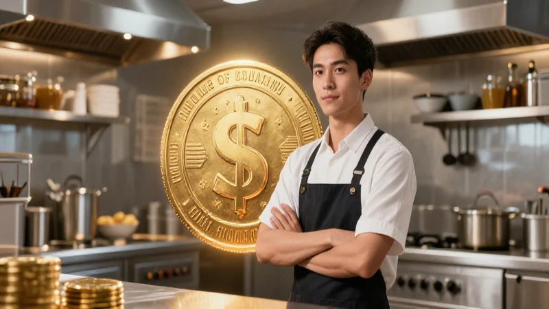 Joven profesional ambiciosa en cocina de lujo