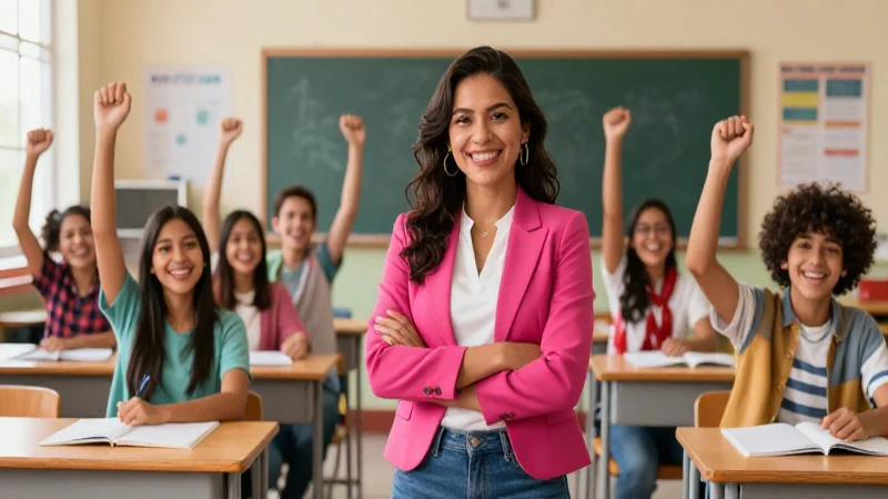 Maestra mexicana con alumnos diversos en aula