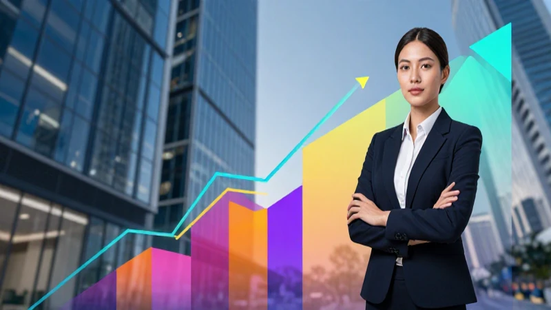 Profesional en oficina moderna con crecimiento financiero visual