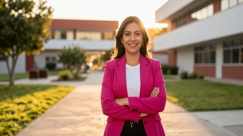 Profesora mexicana segura en campus moderno