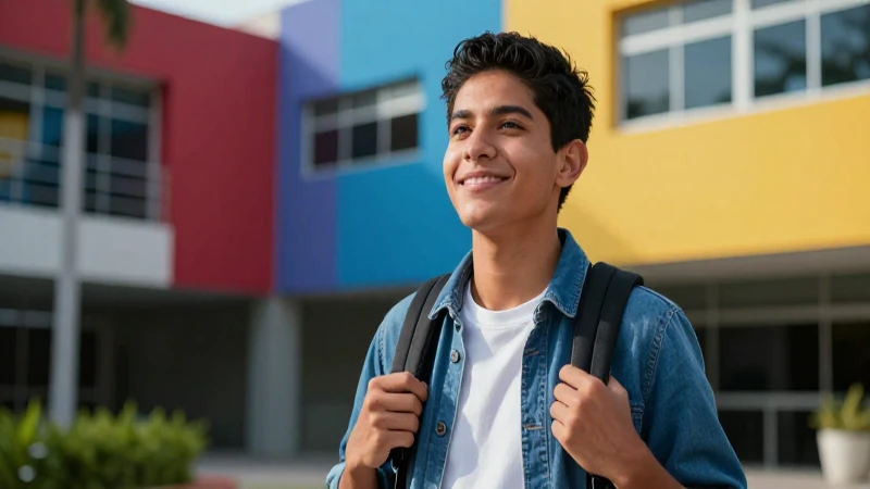 Joven estudiante mexicano en un campus moderno