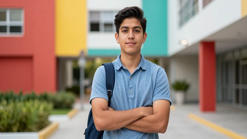 Estudiante mexicano seguro en entorno moderno