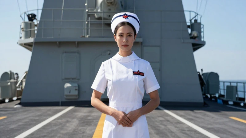 Enfermera naval profesional con uniforme en cubierta