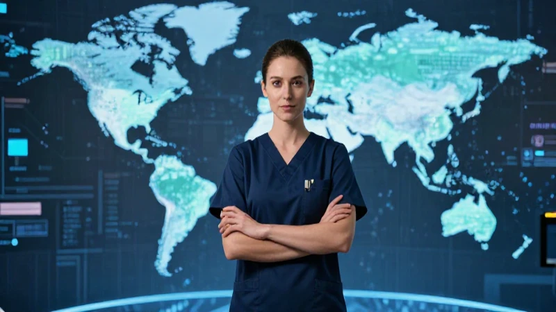 Enfermera confiante con tecnología médica global avanzada